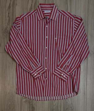 Alex Cannon Men's Long Sleeve Red and White Striped Button-Down Shirt